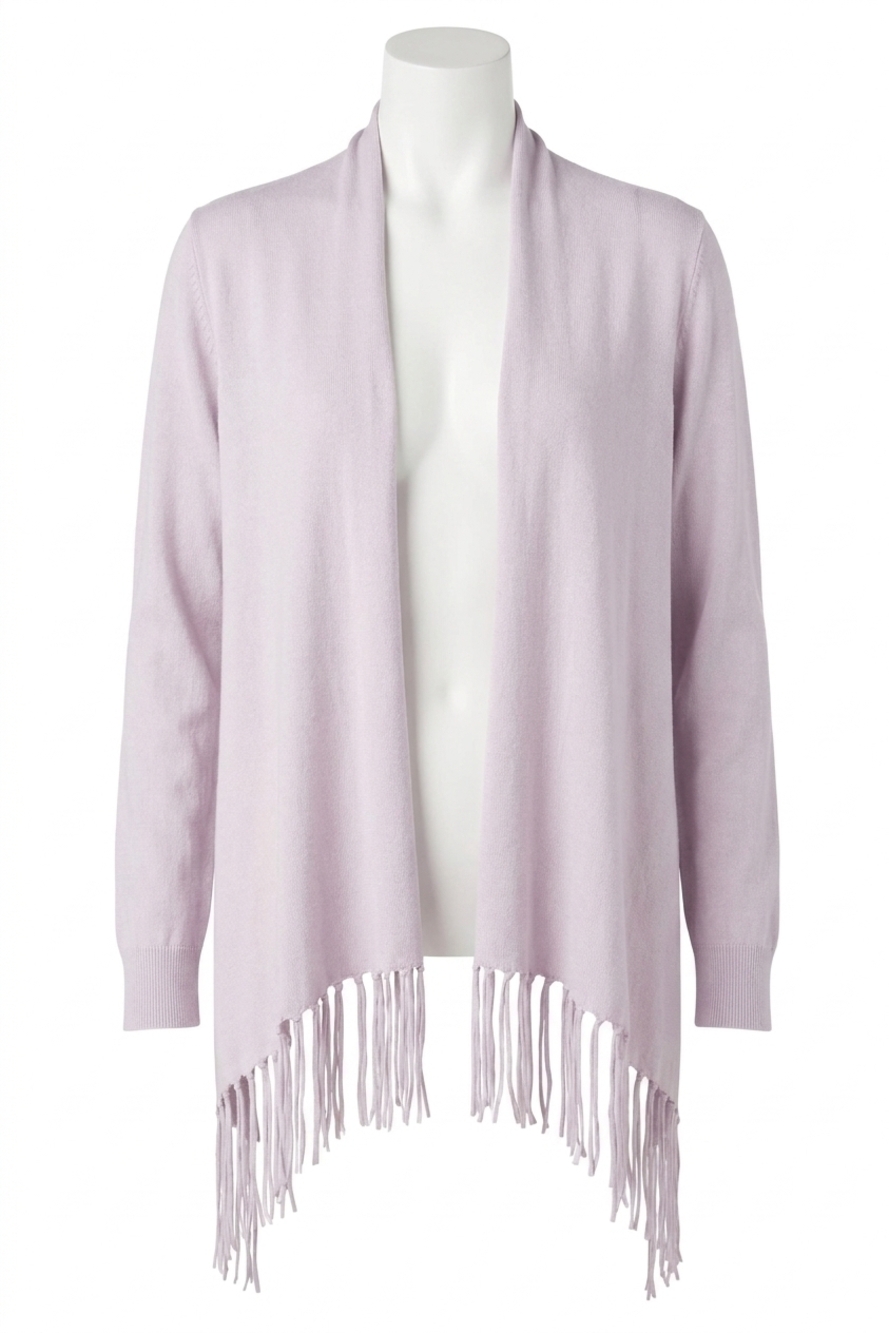 NEW COCO + CARMEN airweave open cardigan with fringe in lilac
